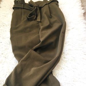 Army green paper bag trousers